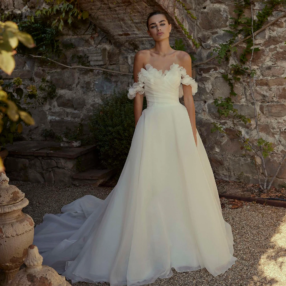 

Charming Off The Shoulder Ruffles Around Sweetheart Boho Beach A Line Wedding Dresses Sweep Train 2025 Vestido De Noival