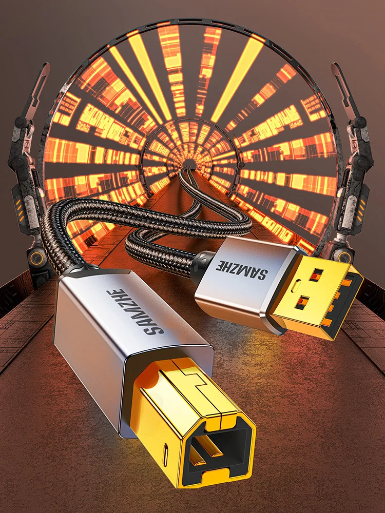 SAMZHE Kabel USB 3.0 do drukarki Pozłacane szybkie złącze Pleciony przewód męski do drukarki Canon Epson HP DAC USB Printer — zdjęcie 2