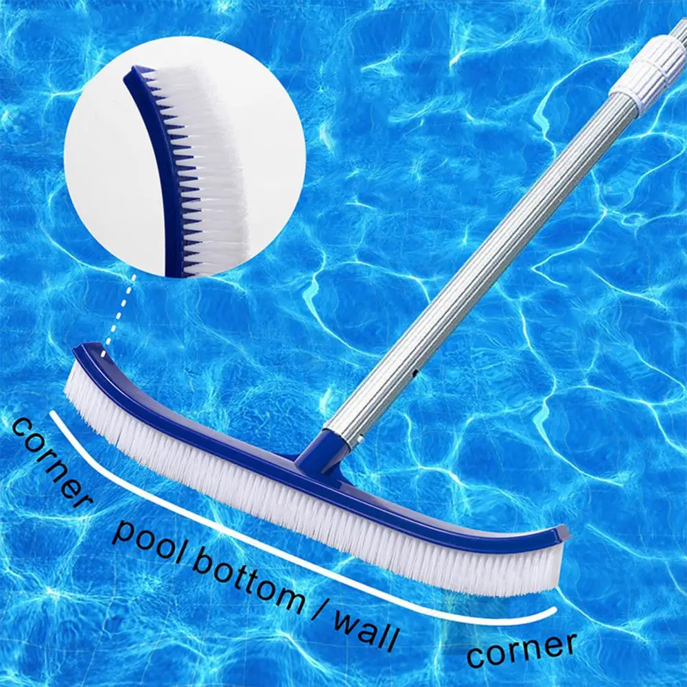 Pool Rubber Brush Rubber Pool Brush Head 45cm Long High-efficiency Curved-end Scrub Brush Premium Nylon Bristles Pool Tool Wall