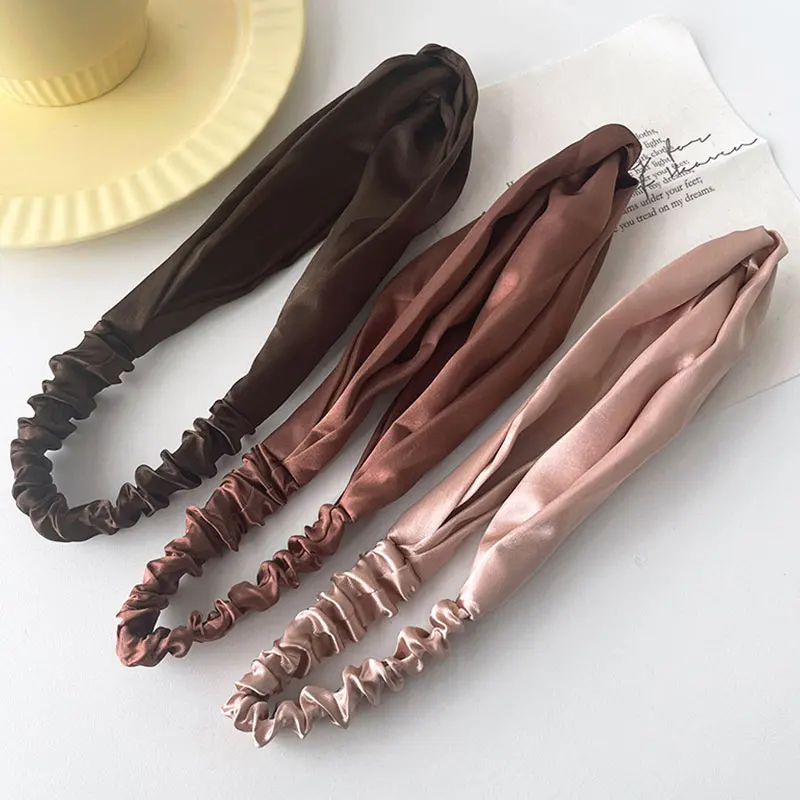 Fashion Women Faux Silk Cross Headbands Retro Solid Color Hairband Simple Elastic Hair Band Bandanas Satin Hair Accessories