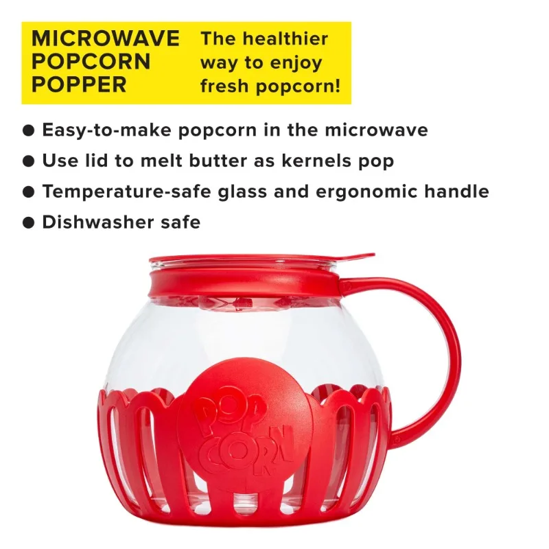 3QT Microwave ukuran keluarga Popcorn Popper, aman untuk mesin cuci piring, merah