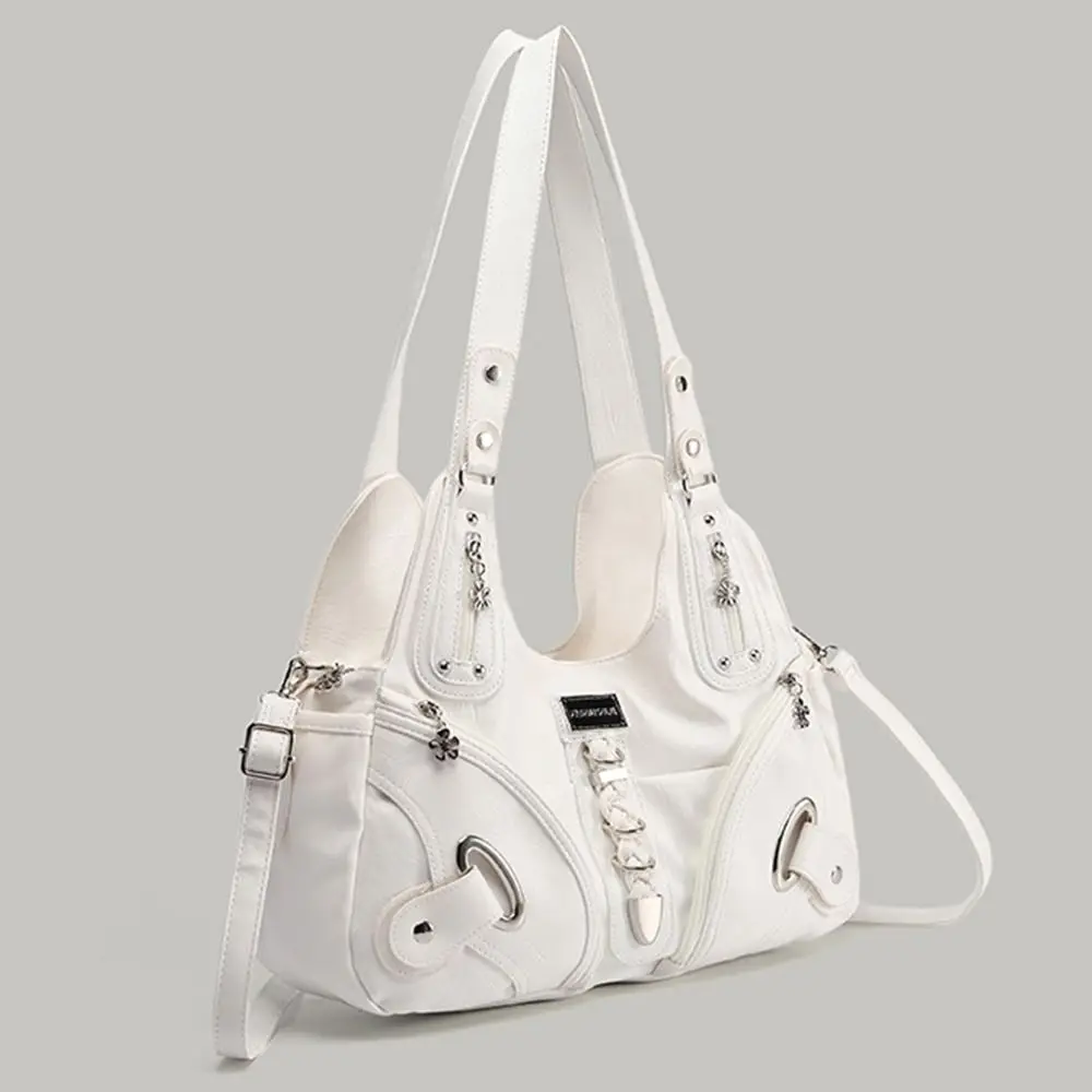 

Retro White Women's Handbag PU Leather Top-handle Shoulder Bag Large Capacity Tote Bag