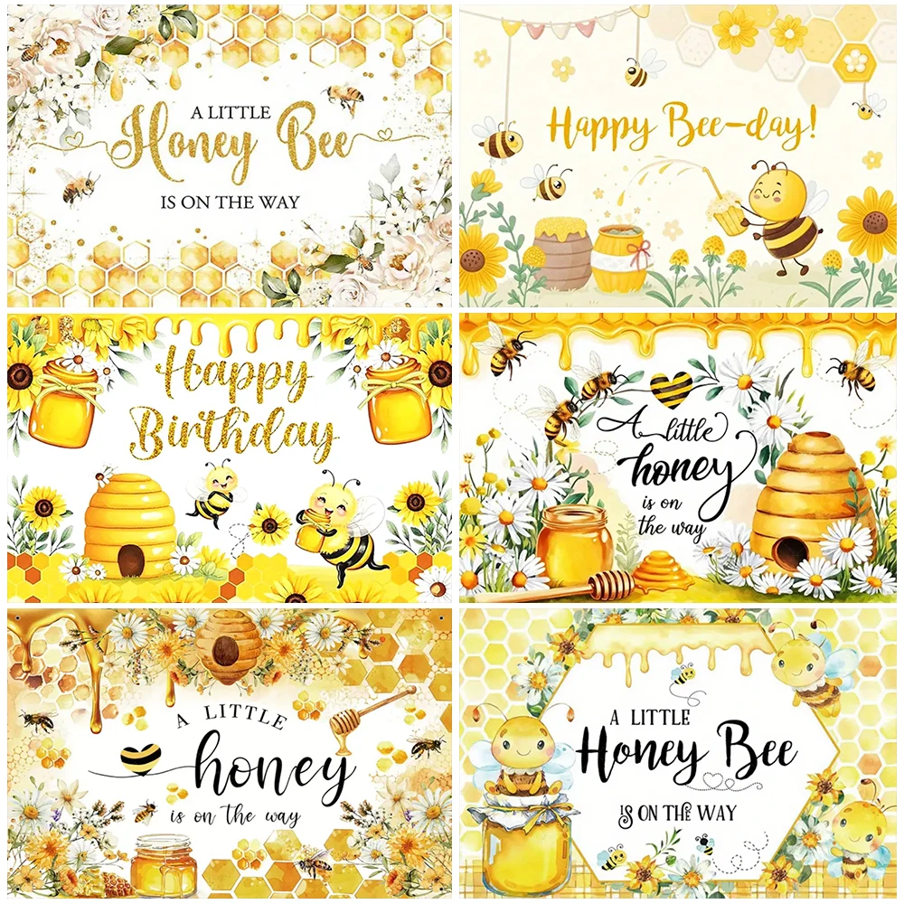 

Cute Little Bee Baby Birthday Backdrop Party Decorations Hive Sunflowers Photography Background Baby Shower Supplies Child Gift