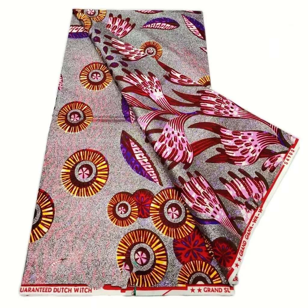 

Новая коллекция 2026: Нигерийская ткань с золотым восковым принтом — высококачественная африканская восковая ткань для пэчворка, одежды и рукоделия HS3