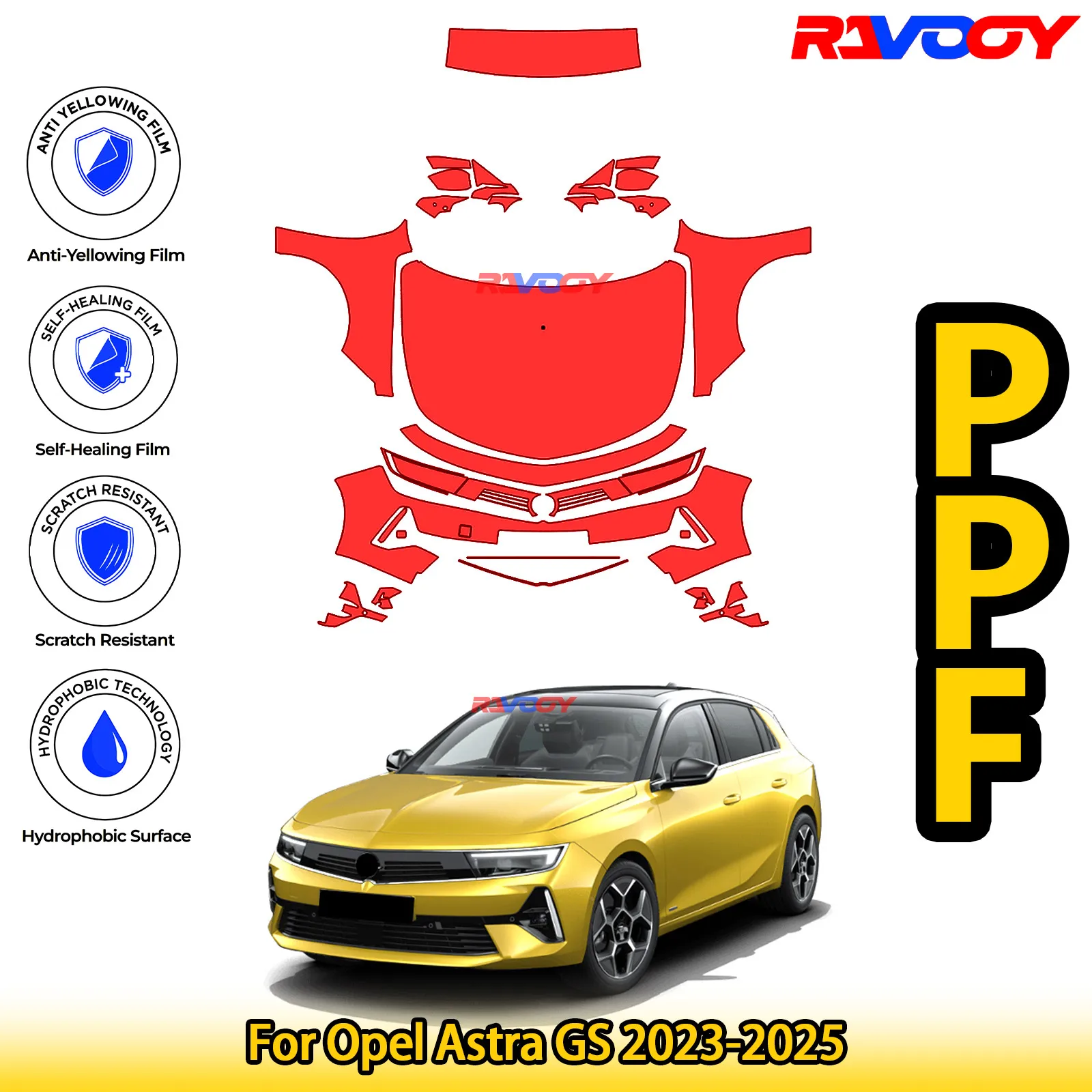 

For Opel Astra GS 2023-2025 Glossy Matte Black Precut front PPF Kit Paint Protection Film
