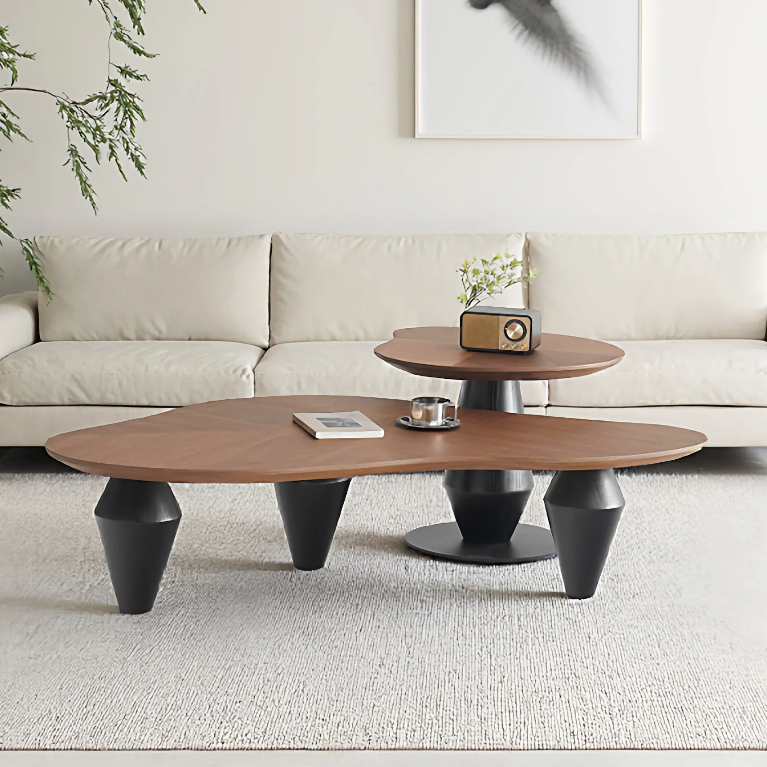 New living room home sticker solid wood leather coffee table designer walnut color tea table