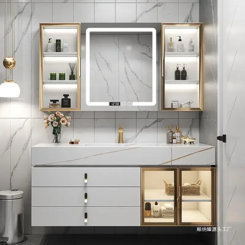 

Bathroom Cabinet Luxury vanity with Sink Slate Slab Integrated Washbasin Toilet Combination Washbasin Rock Panel Meuble Evier