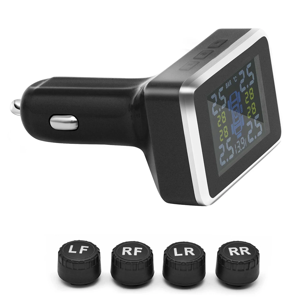 

Wireless Car TPMS Tire Pressure Monitor 4 External Sensors LCD Warning Alarm