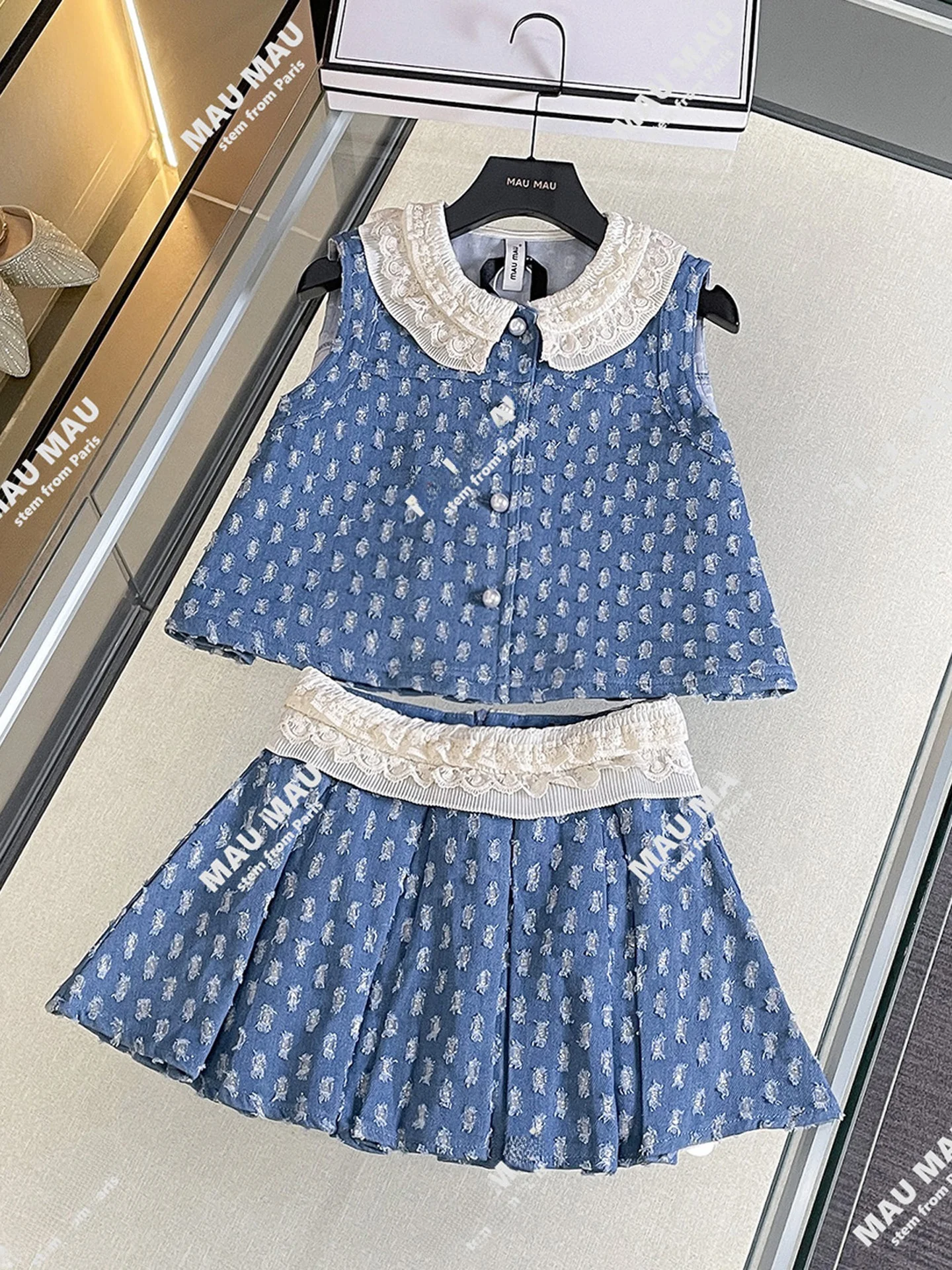 

Высококачественный летний жилет с кружевными отверстиями, топ и юбка, женский комплект из двух предметов на пуговицах из полиэстера, Южное масло