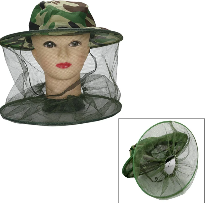 Anti-Mosquito Mesh Hat Camouflage Head Net Bug Protection Fishing Camping Hiking Outdoor Face Protector Cap