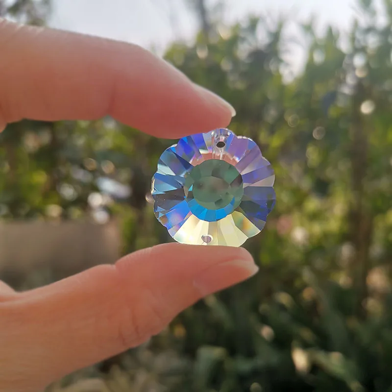 25mm Rainbow Maker Crystal Suncatcher Prism Plum Blossom Beads Faceted Hanging Decoration Ornament Chandelier Parts DIY Figurine