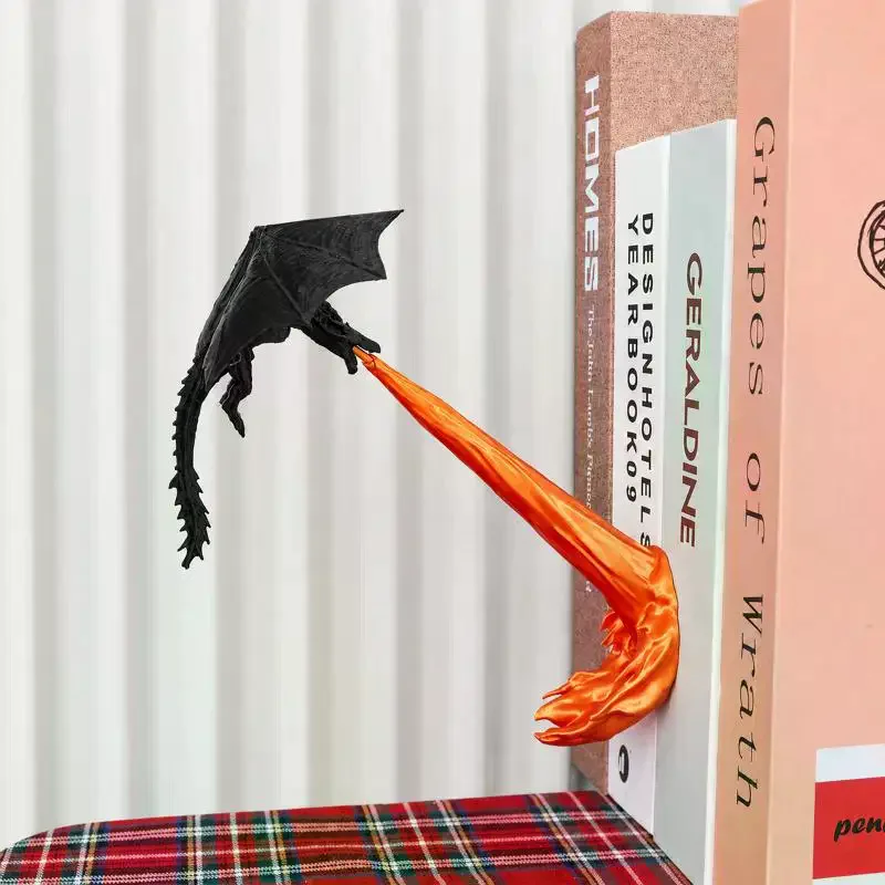 Dragon Flame Book Nook Sculpture Fire Breathing Dragon Gothic Ornament Halloween Birthday Present Bookshelf Decoration