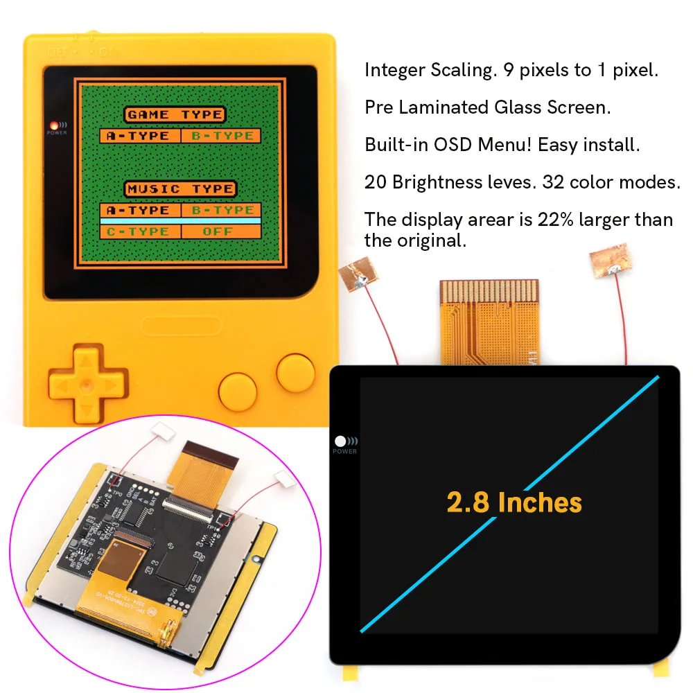 

Новый 2,8-дюймовый ламинированный ЖК-экран GBP IPS 480x432, наборы масштабирующих дисплеев HD, большой ЖК-дисплей с корпусом IPS для карманной консоли GameBoy