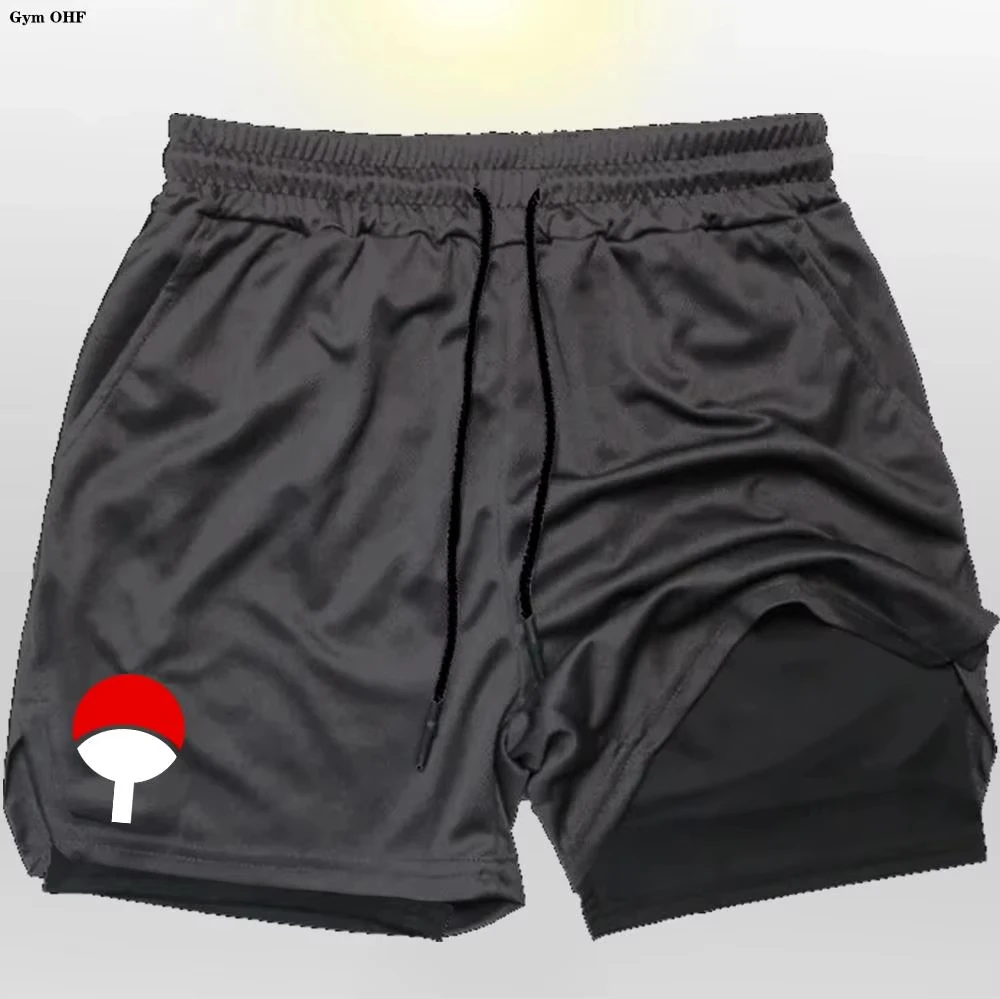 Anime Men\'s Sport Shorts Cool Sportswear Double-Deck Running Shorts Summer 2 In 1 Bottoms Fitness Training Jogging Short Pants