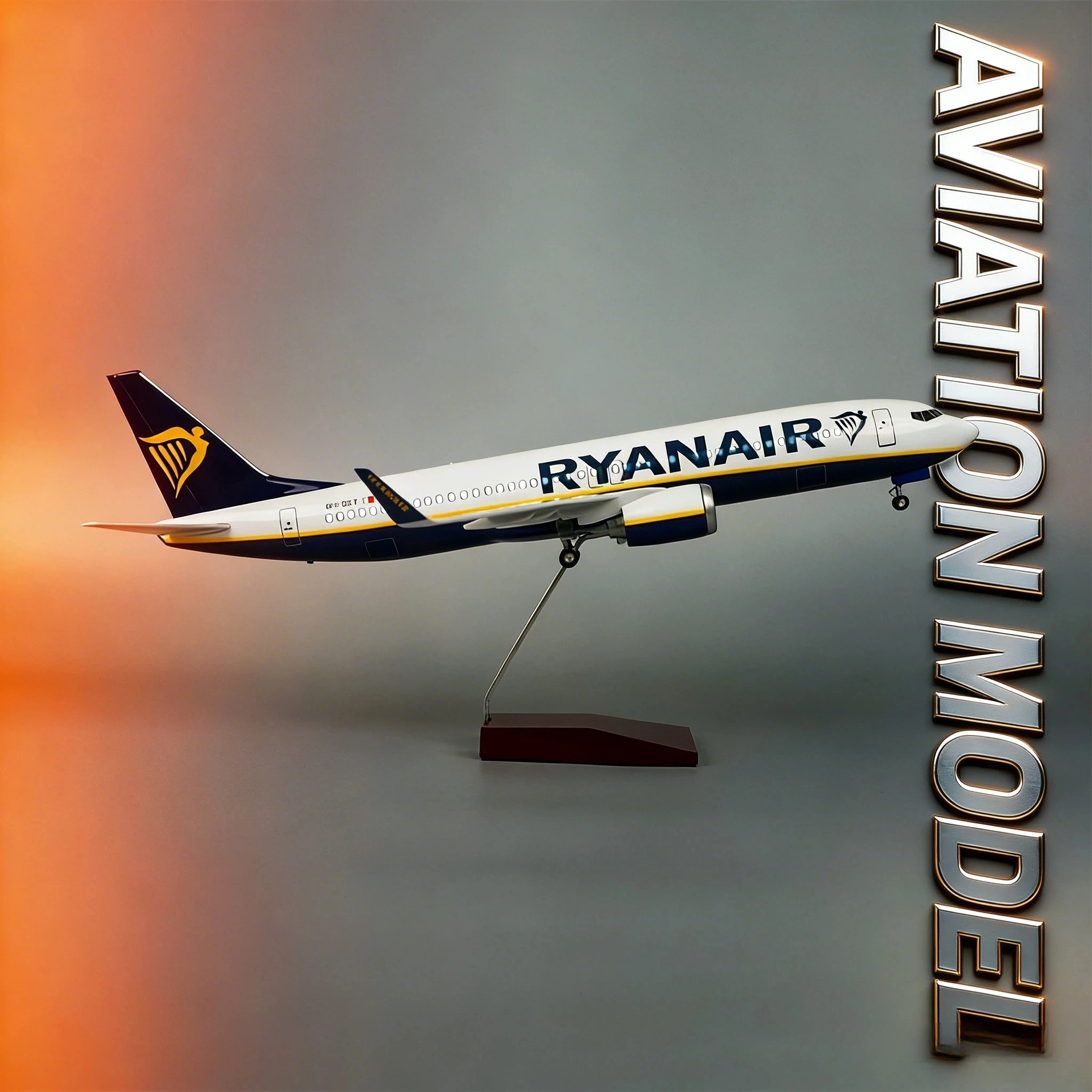 

Модель самолета Ryanair BY737 со светодиодной подсветкой и колесами, статическая имитация самолета, настольное украшение для авиационных коллекционеров