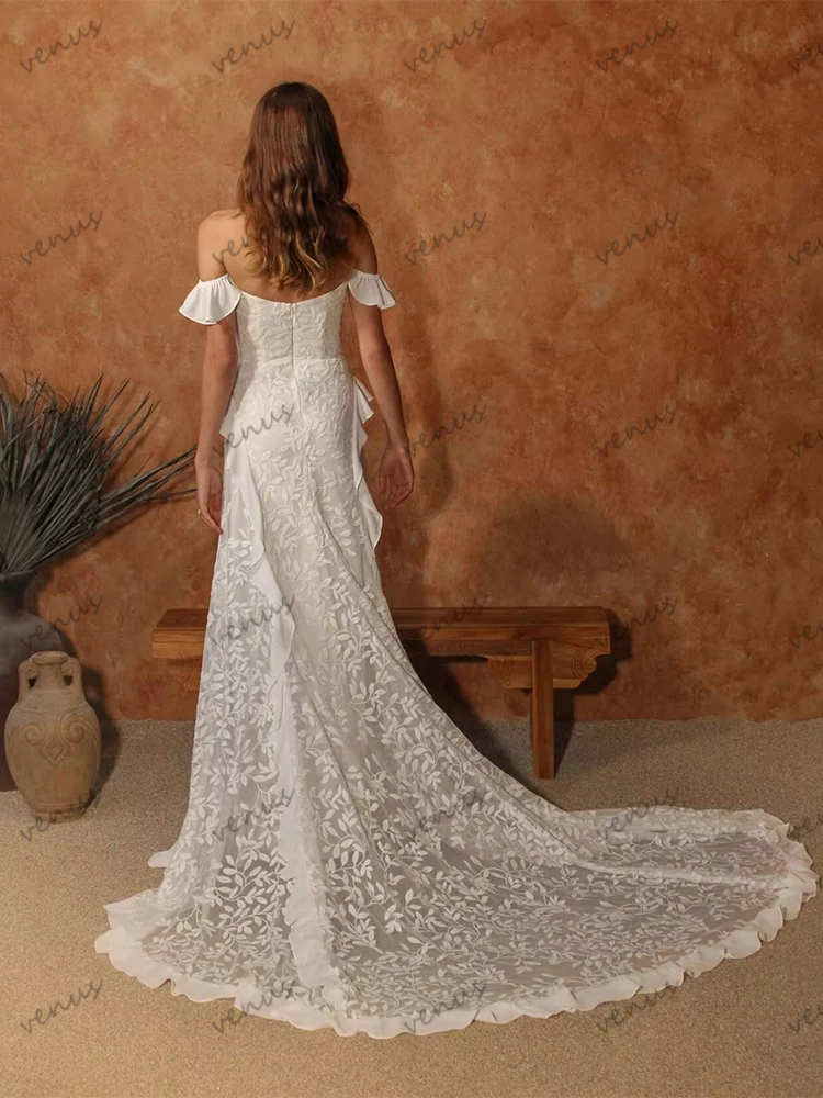 Robes De mariée glamour en dentelle, sans manches, dos nu, longueur au sol, charmantes, personnalisées, 2025