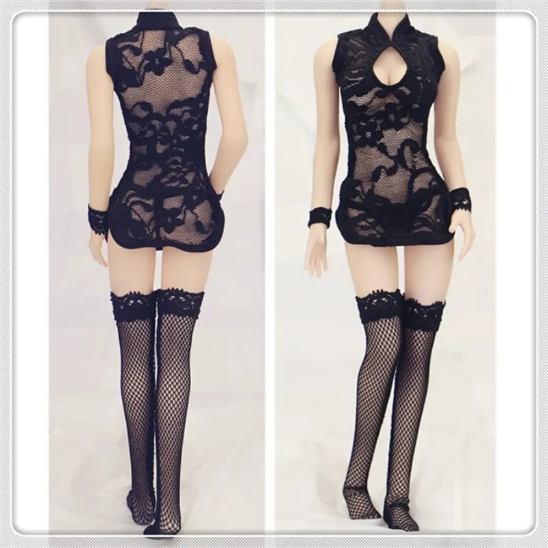 1/6 Schaal Vrouwelijke Mode Kant Cheongsam Pak Jurk Thong Zijden Kousen Polsbrace Soldaat Kleding Model voor 12in Pop Lichaam