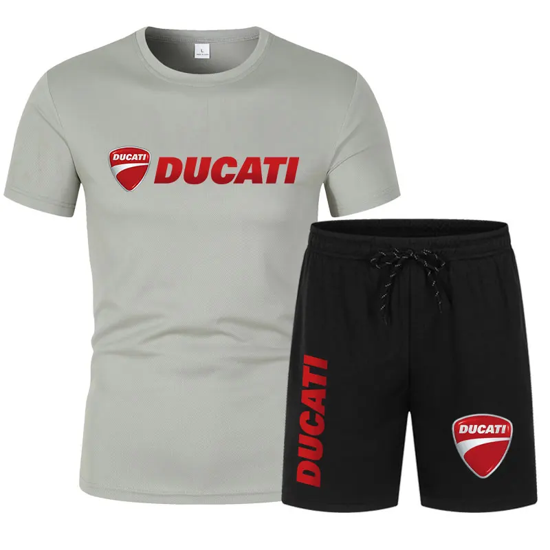 DUCATI Men's Summer Clothing Sets Short Sleeve T-Shirt Sports Shorts Motorcycle Theme Jogging Beachwear Regular outdoor jogging