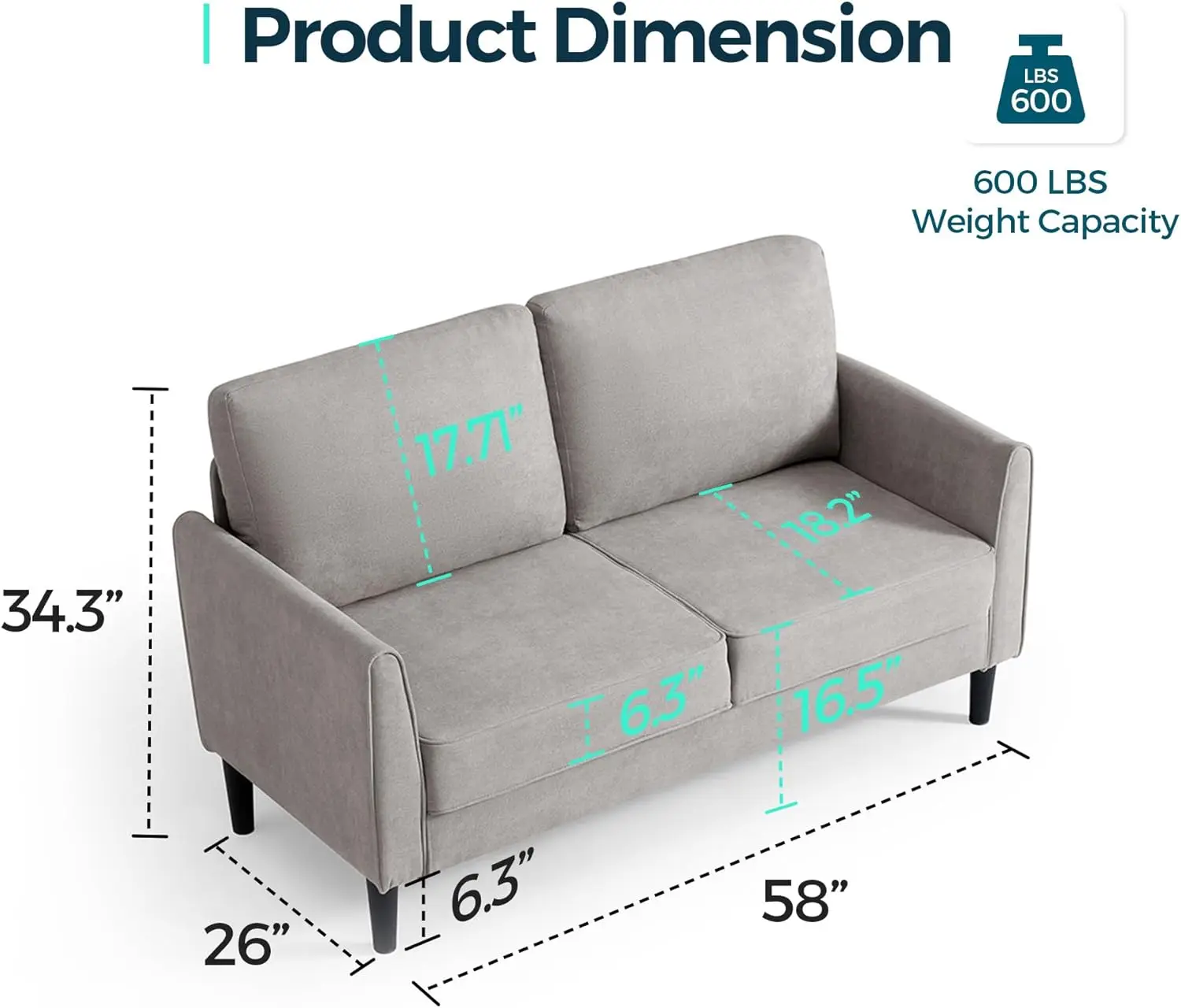 Small Couch Modern Comfy Couch for Bedroom and Living Room, Small Loveseat for Small Spaces, Easy Assembly, Grey