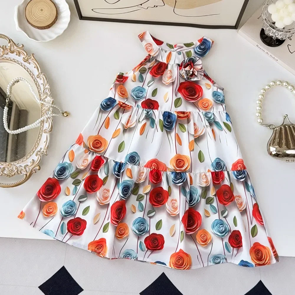 Summer New Color Princess Dress Flower Print Casual Children's Clothing Korean Version Sleeveless Kids Dresses for Girls Clothes