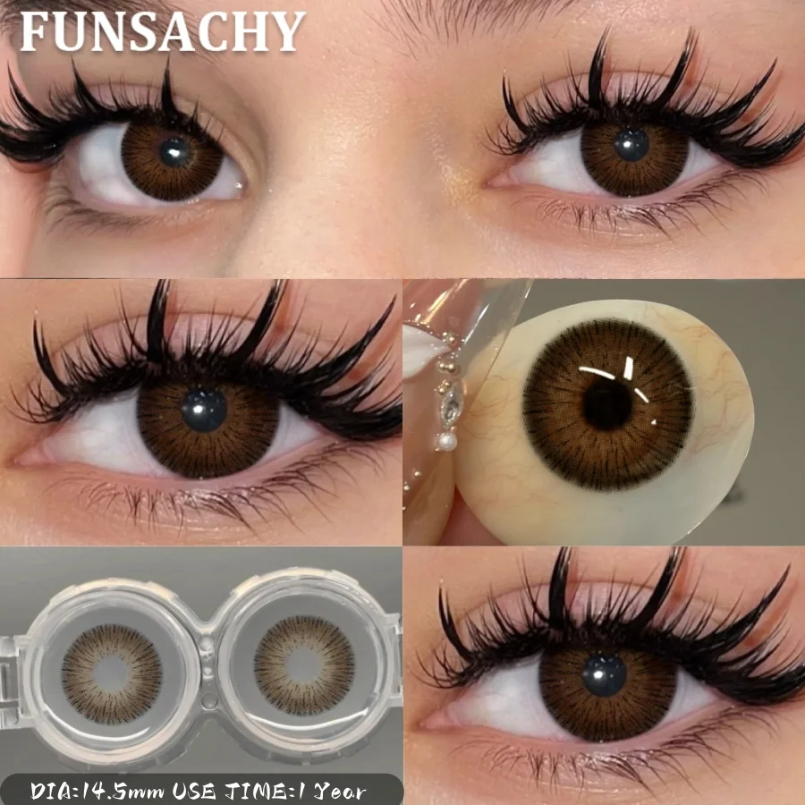 FUNSACHY 1 Paire de Lentilles de Contact Colorées pour Maquillage, Lentilles Noires Naturelles, Lentilles Cosmétiques Marron pour les Yeux, Maquillage Femme, Lentilles Souples de Beauté