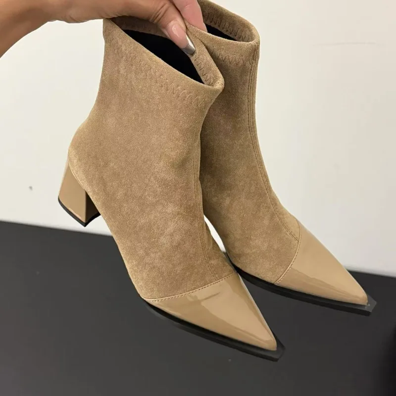 Leopard Women Ankle Boots Sexy Pointed Toe High Heels Shoes Suede Designer 2025 Trend New Winter Chelsea Fashion Boots Pumps