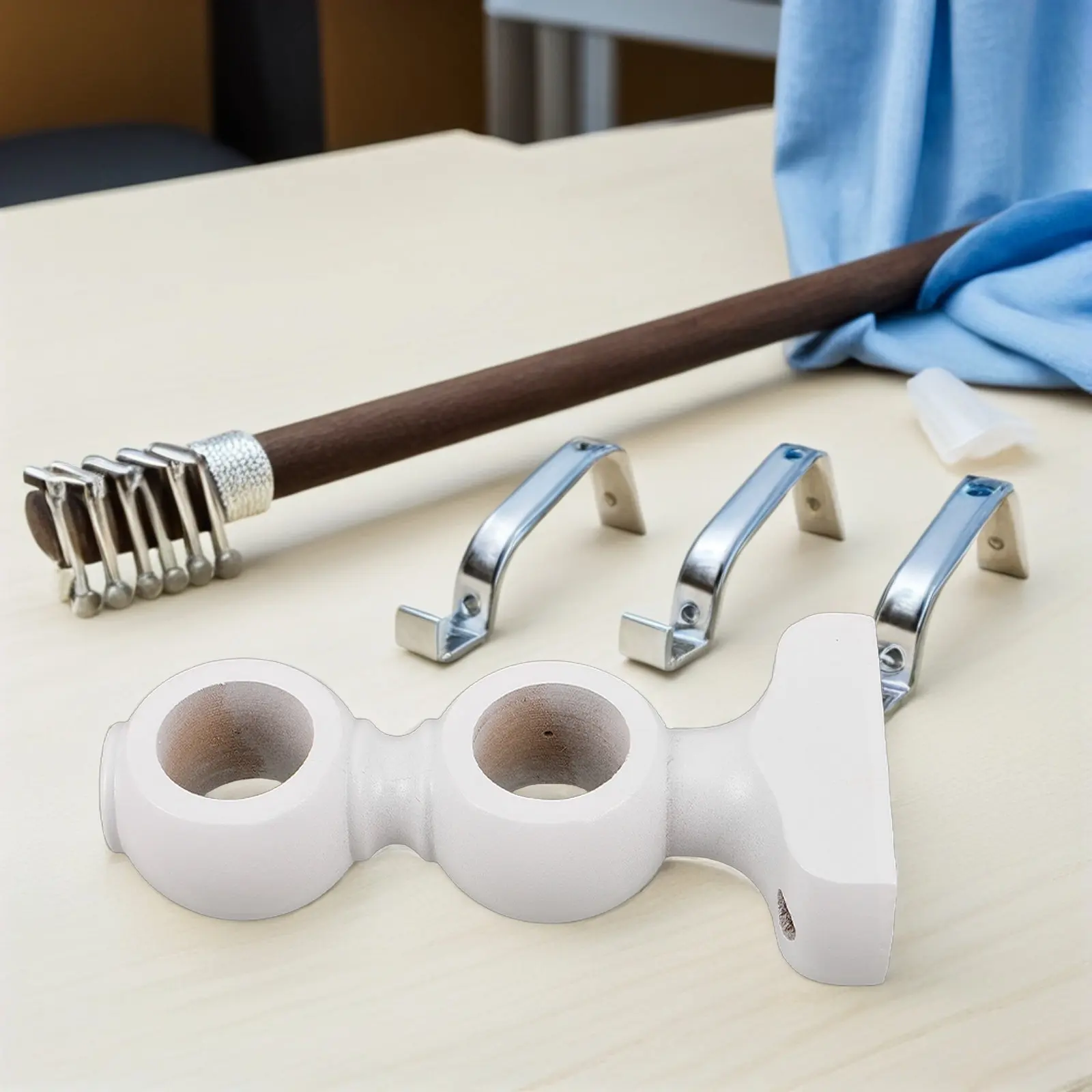 2Pcs Wood Curtain Rod Double Bracket Decorative Window Support Brackets Solid Wall Mounted Drapery Rod Holders for Home