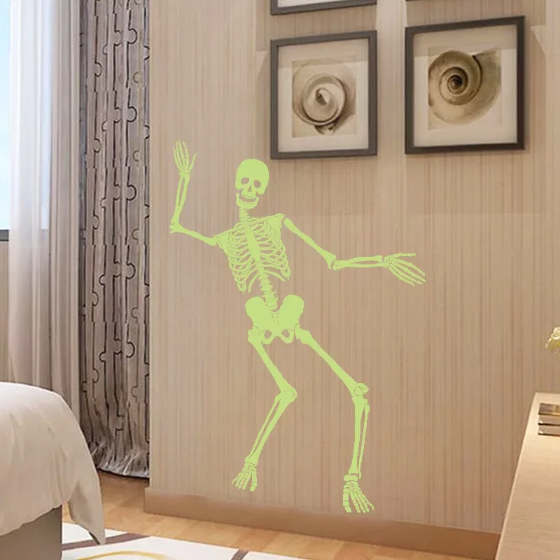 ملصقات حائط على شكل هيكل عظمي للهالوين قابلة للإزالة يتوهج في الظلام مصنوعة من مادة PVC لتزيين المنزل وملصقات الحائط #3