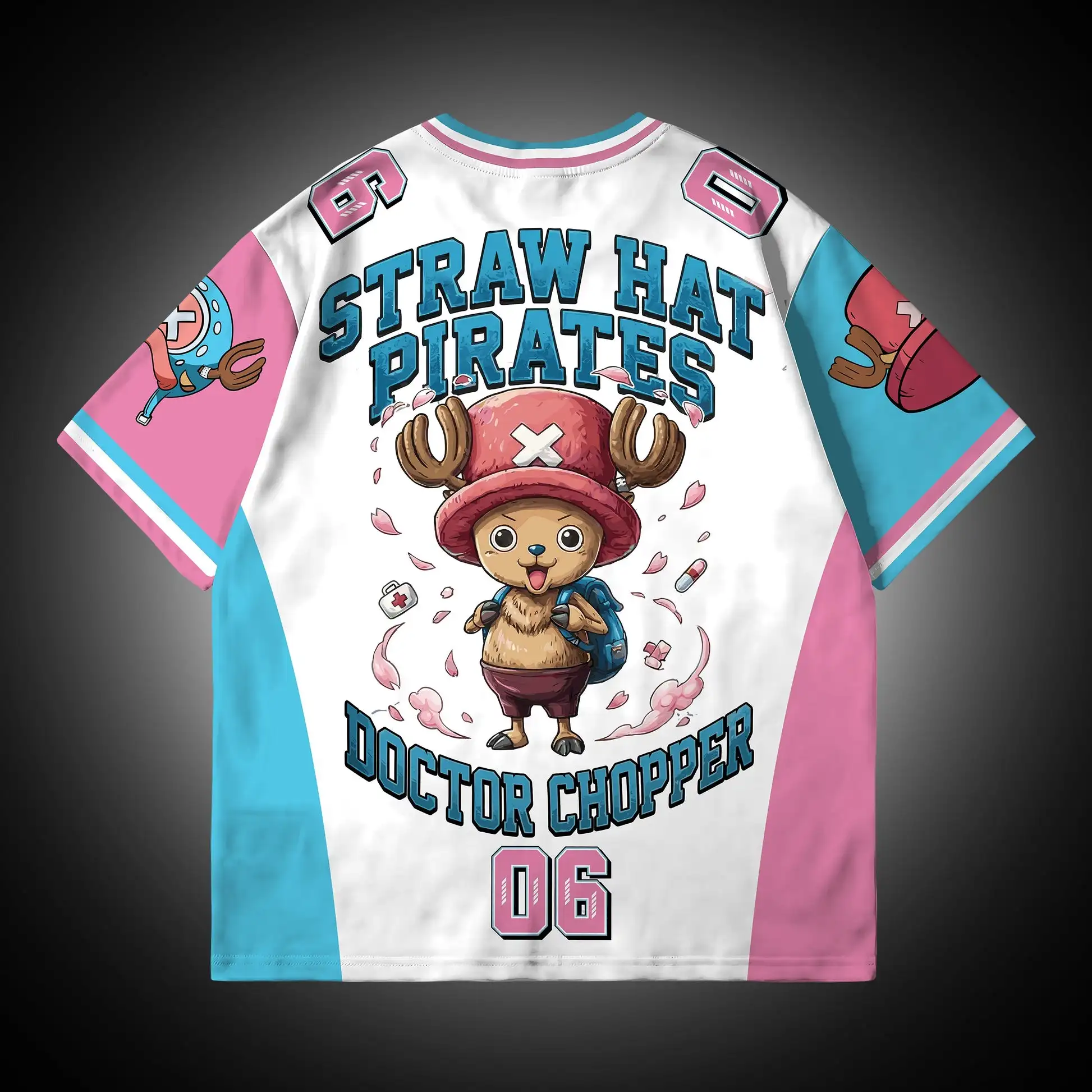 Adult and Children's One Piece Tony Chopper 3D Print T-shirt, Straw Hat Pirates No. 06 Jersey Style, Shorts Friend