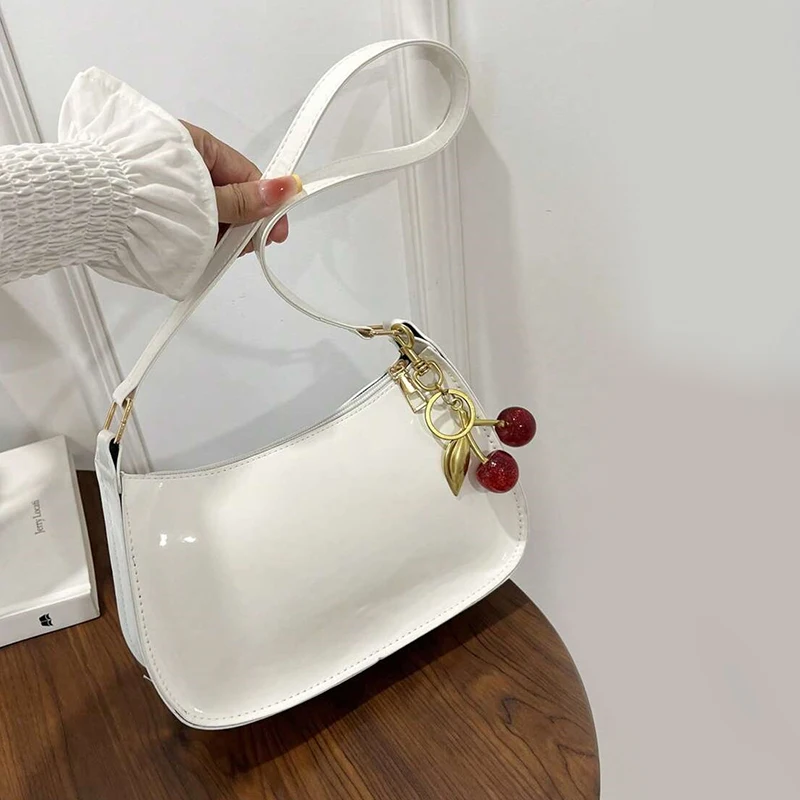 حقيبة يد نسائية من جلد البولي يوريثان متعددة الاستخدامات، حقيبة كتف كاجوال بلون الكرز، حقيبة تحت الإبط للفتيات