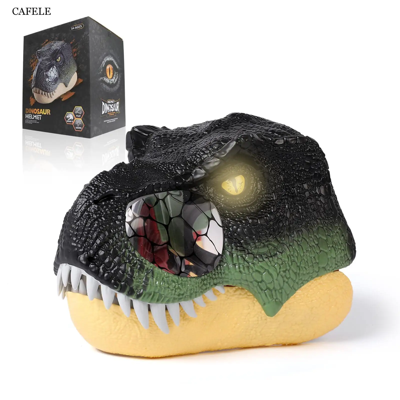 Plastic Dinosaur Mask Moving Jaw Dino Mask Glowing Eyes Roaring Sound Tyrannosauru Rex Mask Halloween Cosplay Kids Birthday Gift