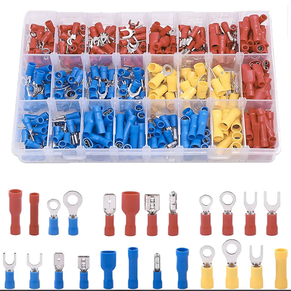 

390pcs 22-16/16-14/12-10 Gauge Quick Disconnect Electrical Insulated Butt Bullet Spade Fork Ring Crimp Terminals Connectors Kit3