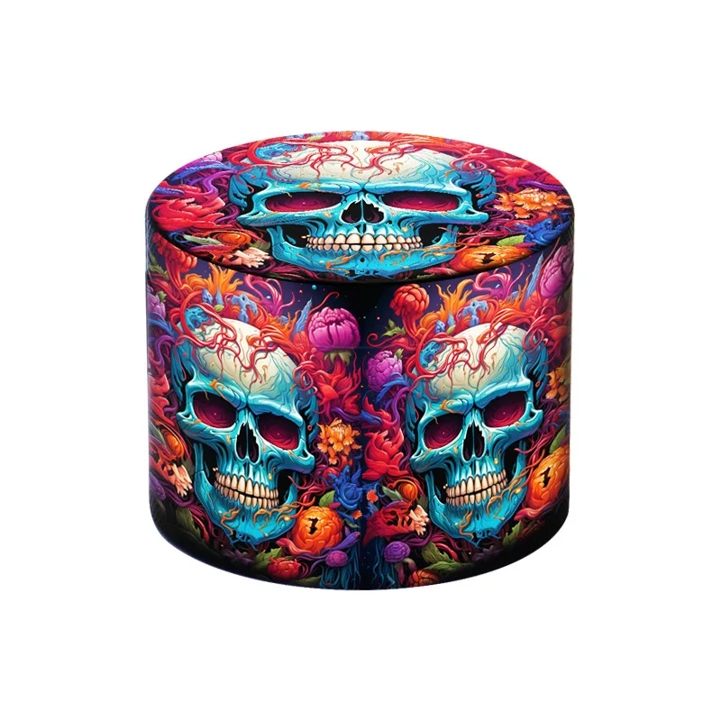 

Hot Selling New Multi Size 4-layer Zinc Alloy Full Body Color Printing Flower Skeleton Cigarette Grinder Grinder