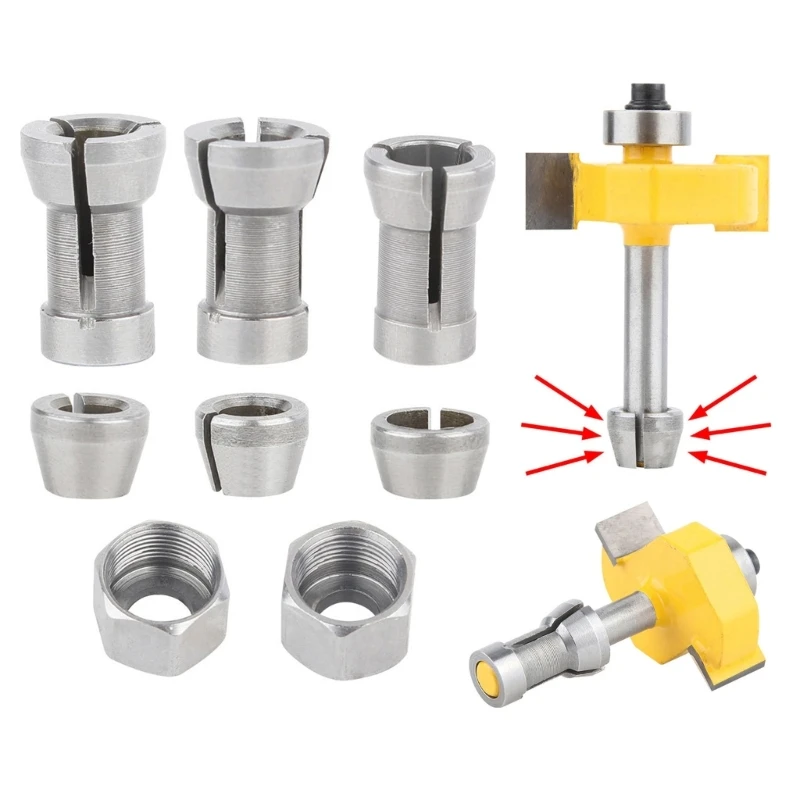 Lightweight 44g Trim Router Collet Adapter Conversion 8PCS Set 6mm 6.35mm 8mm Chuck Conversion Fit for Wood Carving Tool A2BB