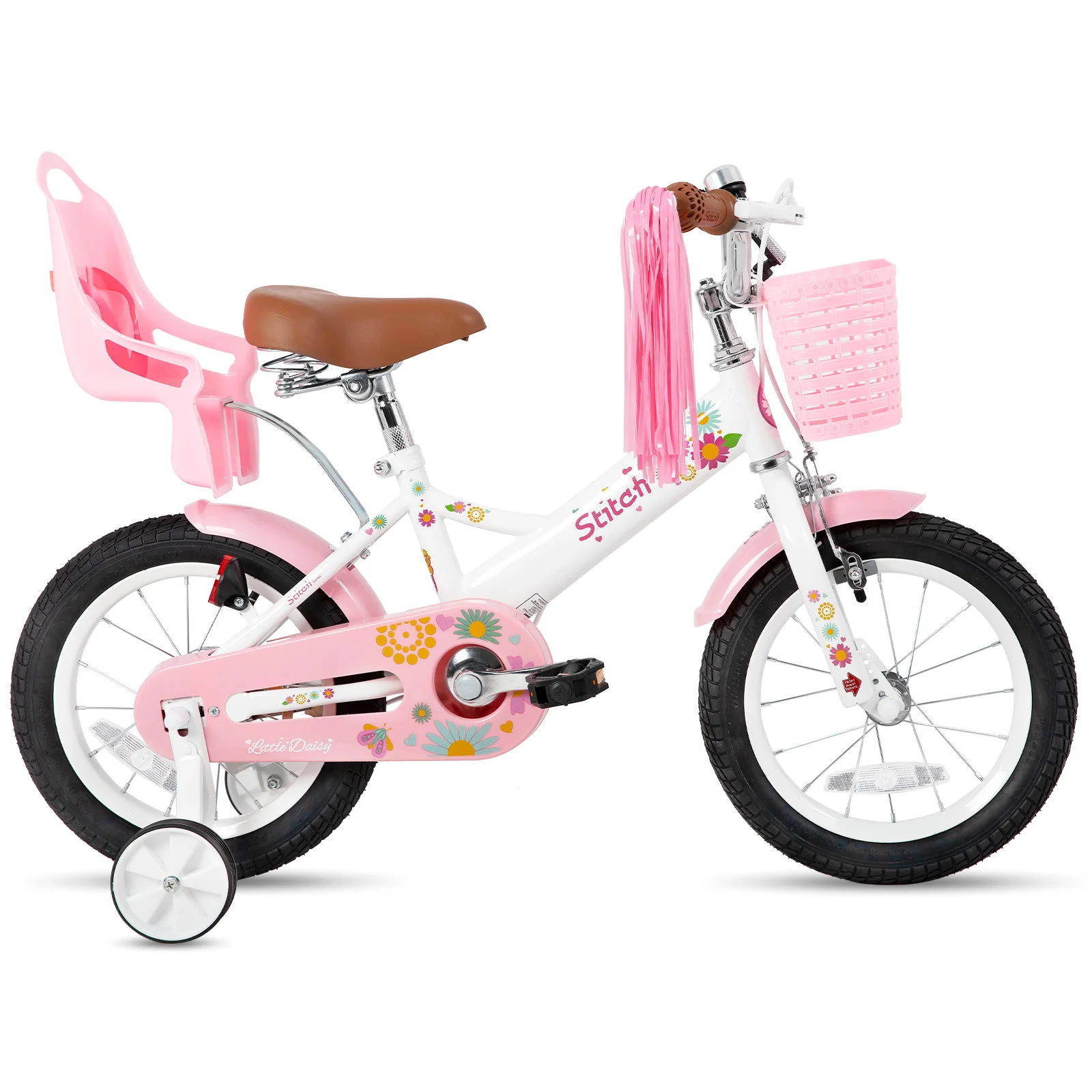 STITCH  12/14/16 Zoll Kinderfahrrad für 2-7 Jahre Kinderfahrrad, Fahrrad für Mädchen mit Stützrädern mit Korb & Luftschlangen
