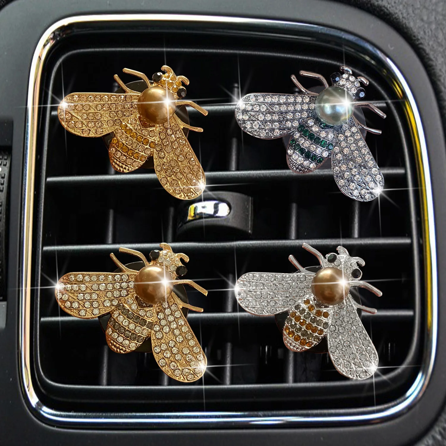 New Fashionable Sparkling Bee Car Perfume Insect Car Air Conditioning Vent Decoration Aromatherapy Clip