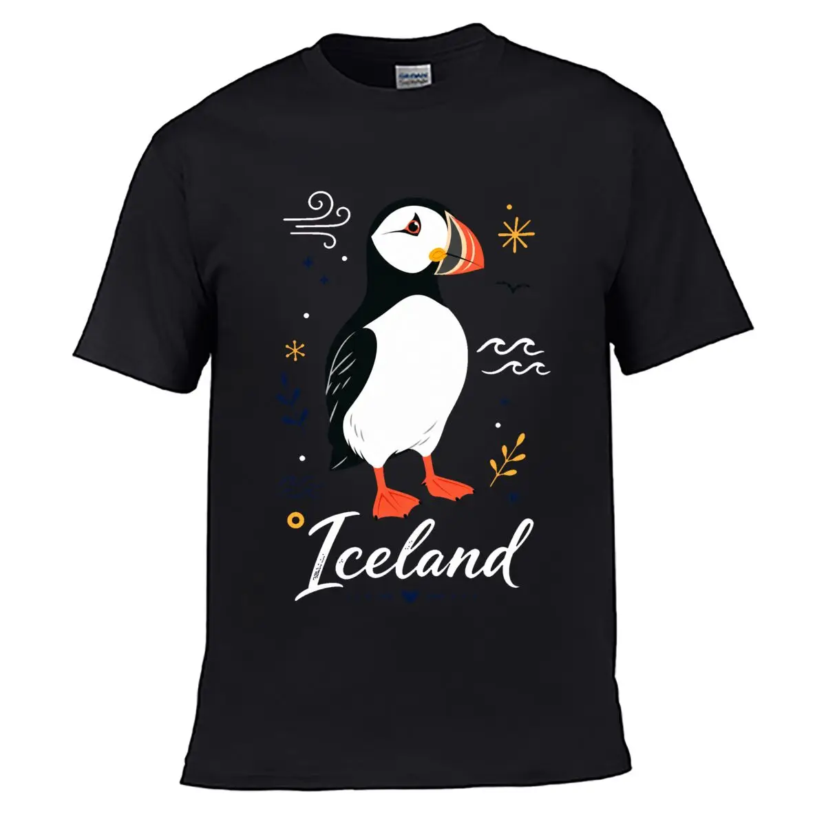 Playful Puffin Seabird Iceland Graphic Street Distressed Washed Loose Simple Tee