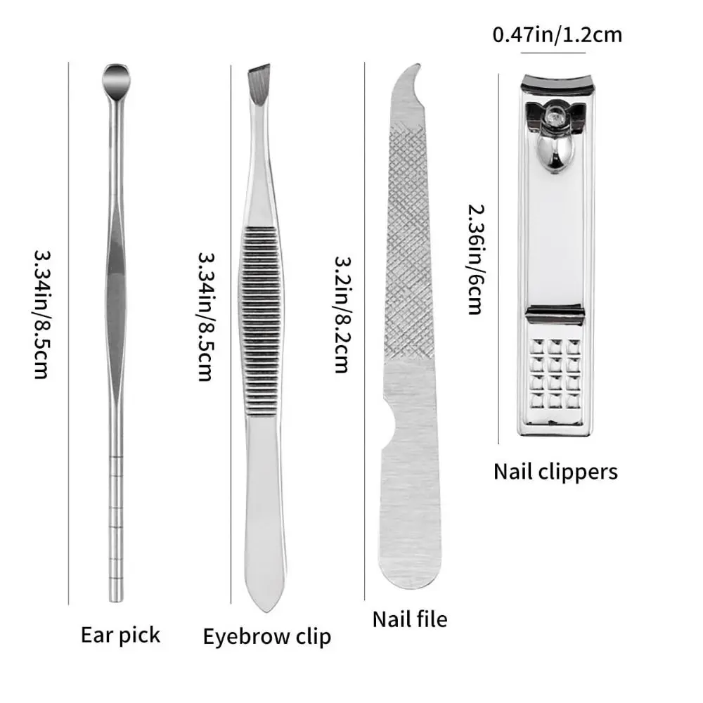 Travel 4 in 1 Nail Clipper Kit Mini PU Leather Case Manicure Tools Set Ear Spoon Stainless Steel Eyebrow Trimming Tool