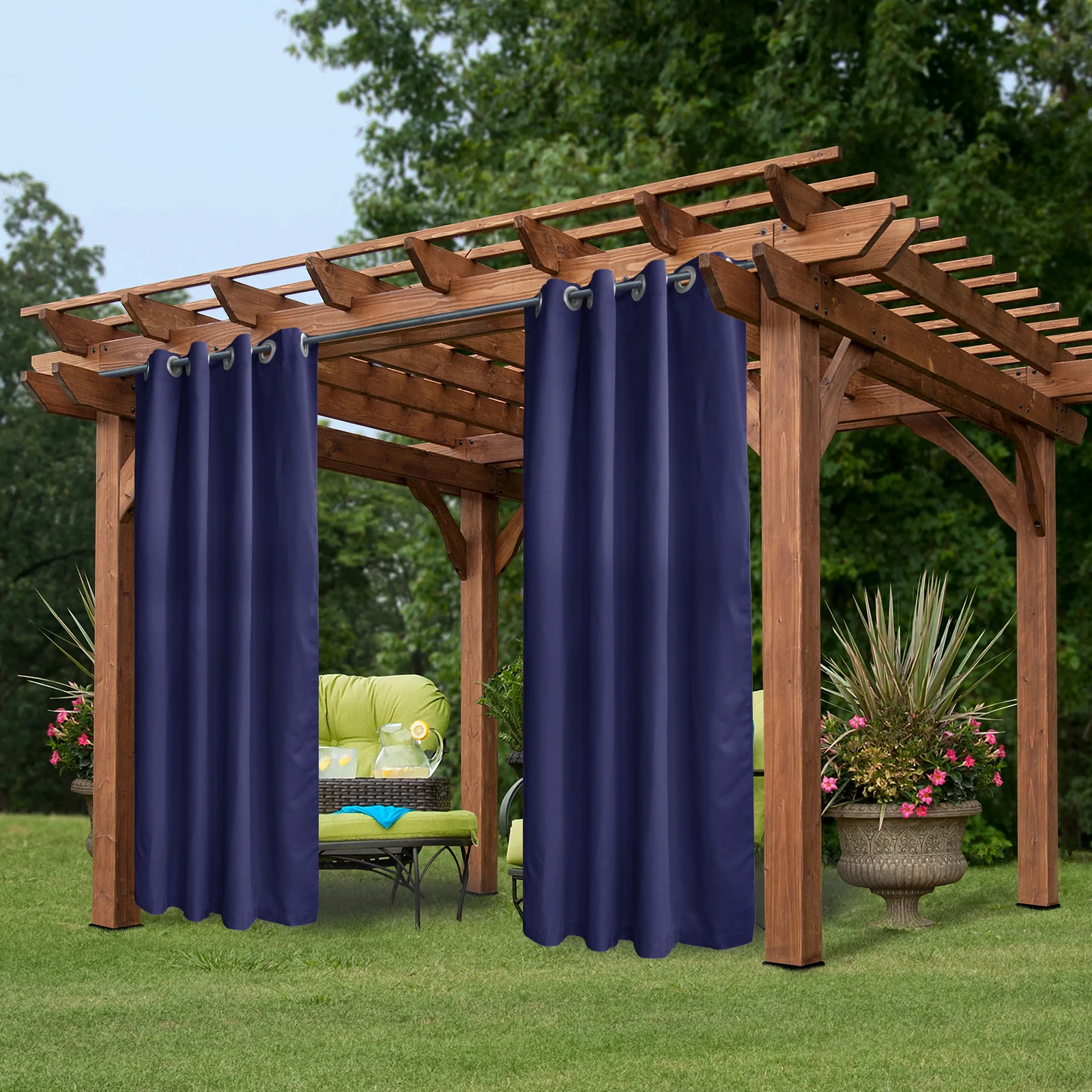 50 in x 108 in Patio Outdoor Curtain UV Privacy Drape Waterproof Window Treatment Solid Tab Top Panel , Blue