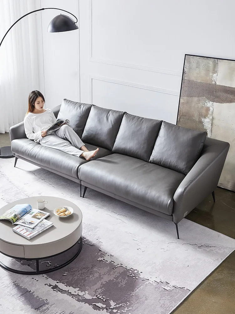 

Italian style, light luxury, down, leather, sofa, simple, living room, retro