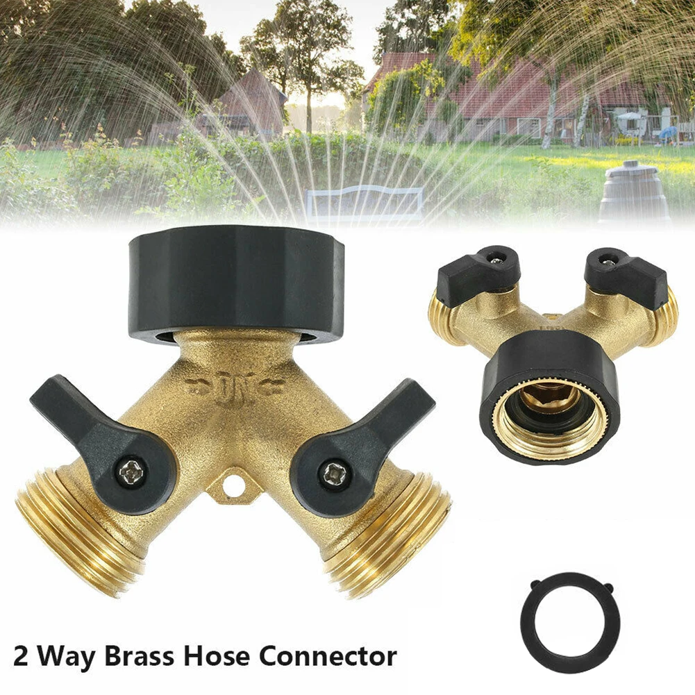 Brass 2 Way Y Hose Splitter with Individual Lockable Ball Valves for Spigot to Dual Water Source Distribution Indoor Outdoor Use