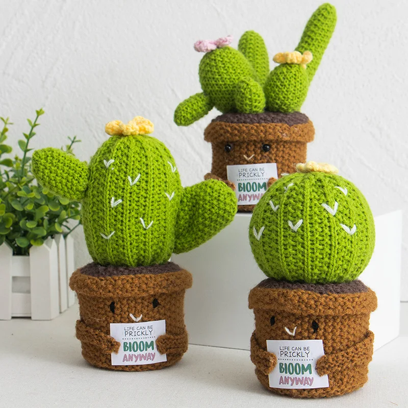 Mini Gotowy Kaktus Szydełkowy w Doniczce, Roślina Emocjonalna, Dekoracja Domu, Prezent dla Mamy na Walentynki, Boże Narodzenie, Ukończenie Szkoły