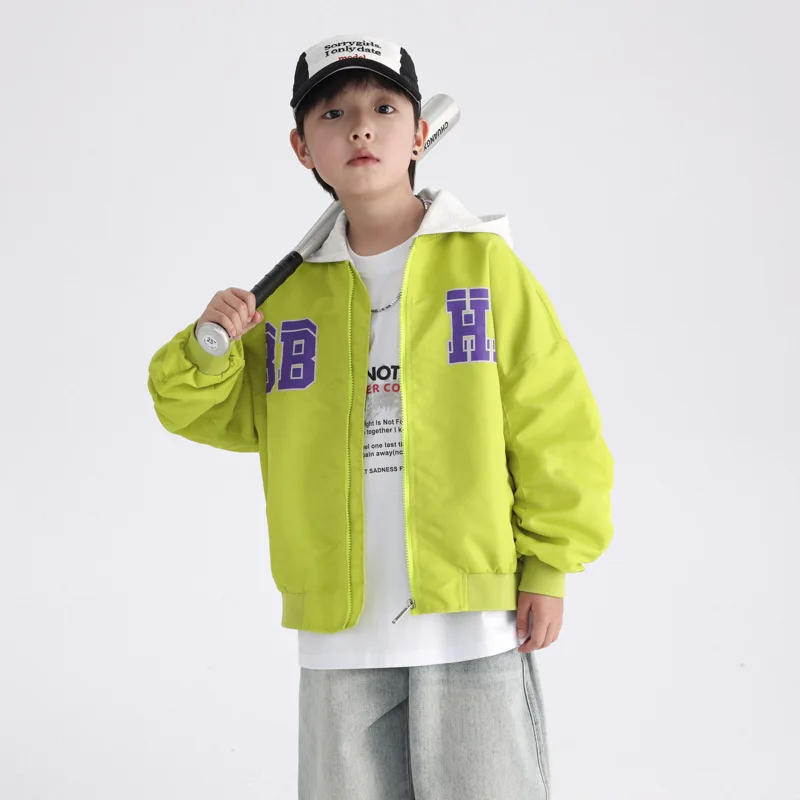 

New Boys Bomber Jacket Children Spring Autumn Hooded Outerwear Kids Streetwear Varsity Baseball Uniform Coats 6 8 10 12 14 Years