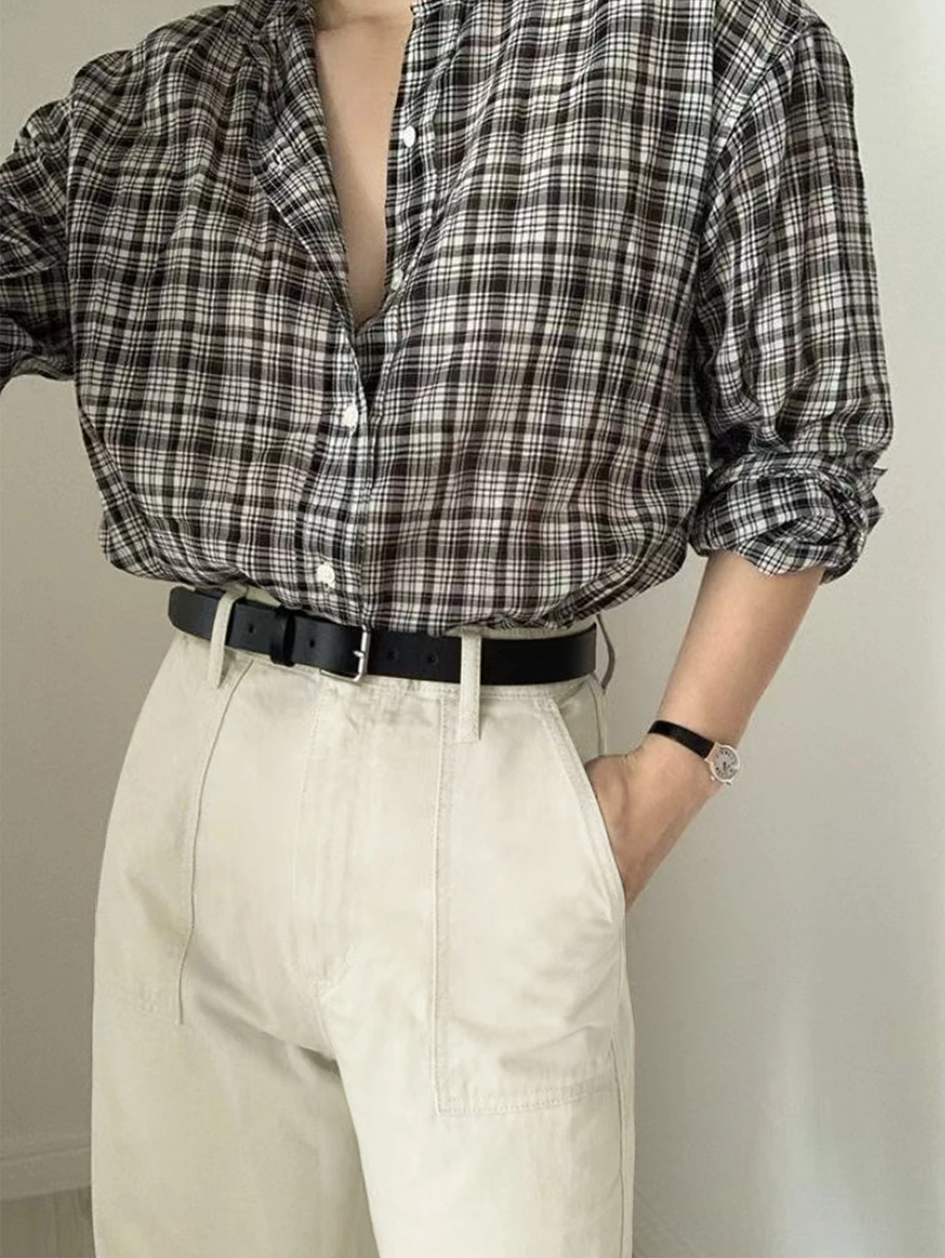 

Men's Casual Elegant Straight Leg Trousers Autumn Winter New Arrival Light Business Button Detail Long Pants without Belt