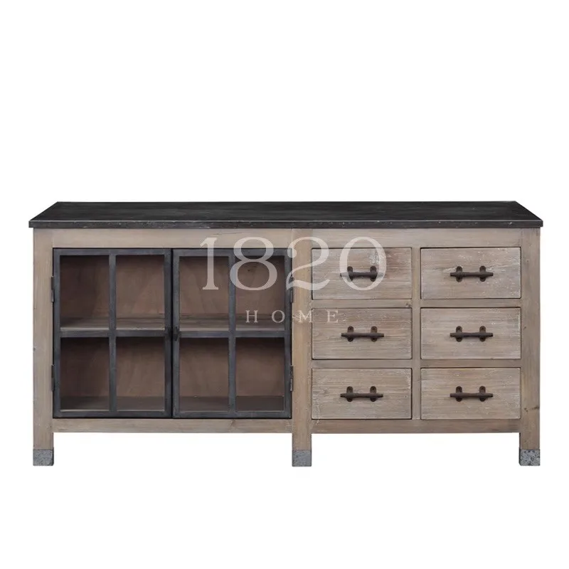 

Y French style countryside solid wood marble kitchen, island operation desk, living room storage, dining cabinet