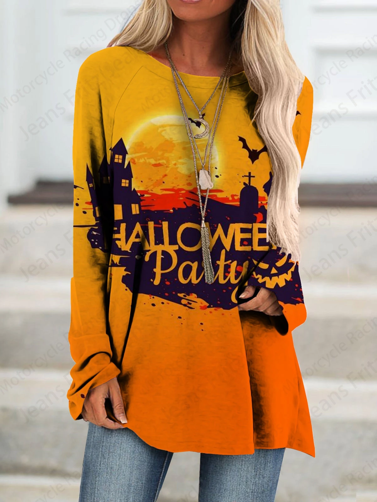 Happy Halloween 3d Print T-shirts Women Fashion T-shirt Long Sleeve Tops Tees Letter Print Tshirt Casual Long Tunic Tops Ladies