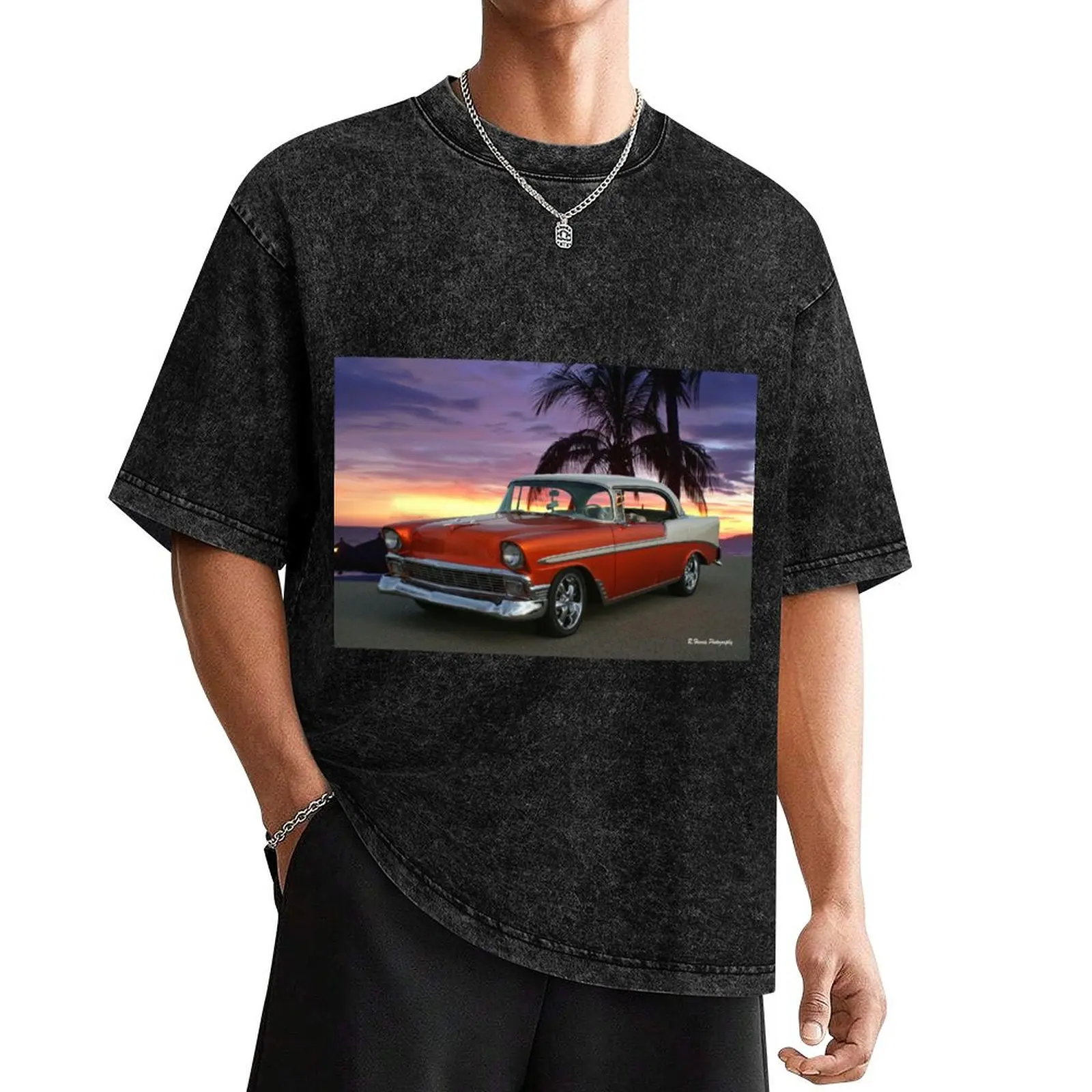 1956 Chevy Belair on the beach with Palm Trees T-Shirt graphics essential t shirt big and tall t shirts for men