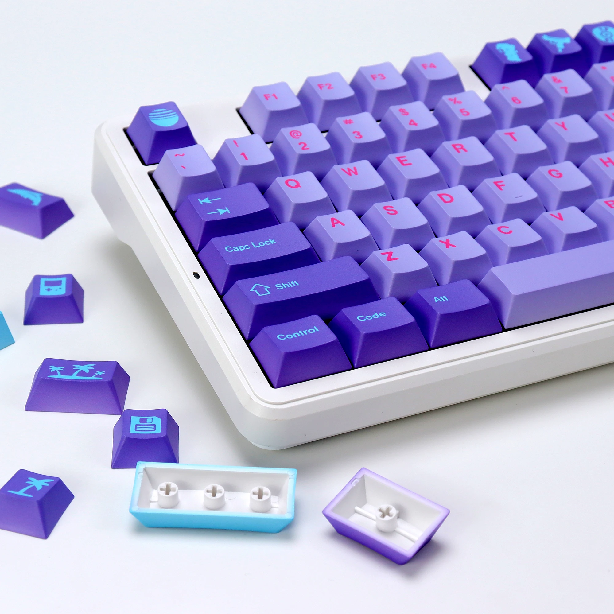 KBDiy Clone GMK Keycap Retro Vaporwave Purple PBT Cherry Profile Alice Split Space ISO Keycaps For Aula F75 Mechanical Keyboard
