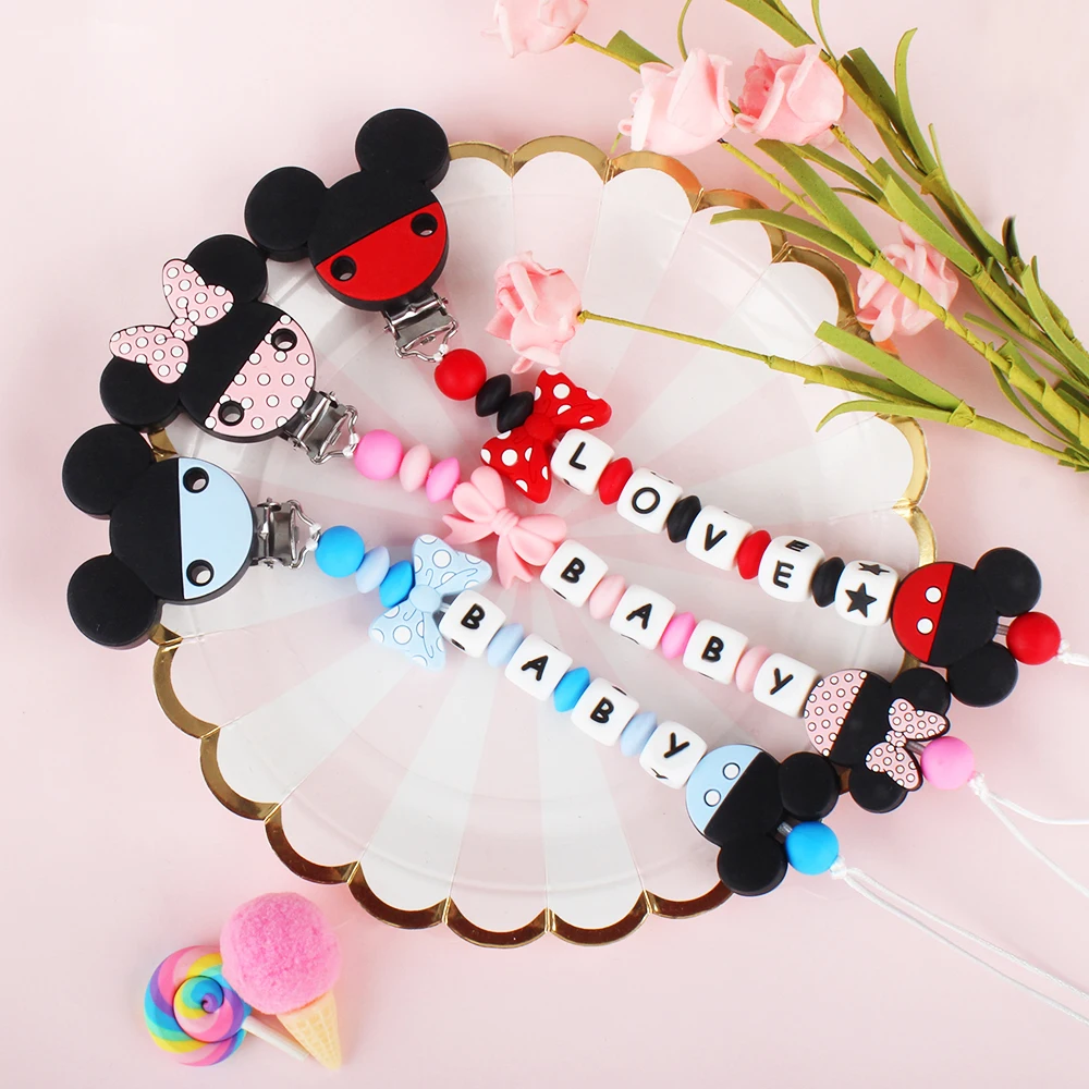 Personalized Name baby pacifier clips Custom Name Pacifier Chain English Letter Silicone Clips Mouse Holder Baby Teething Toy