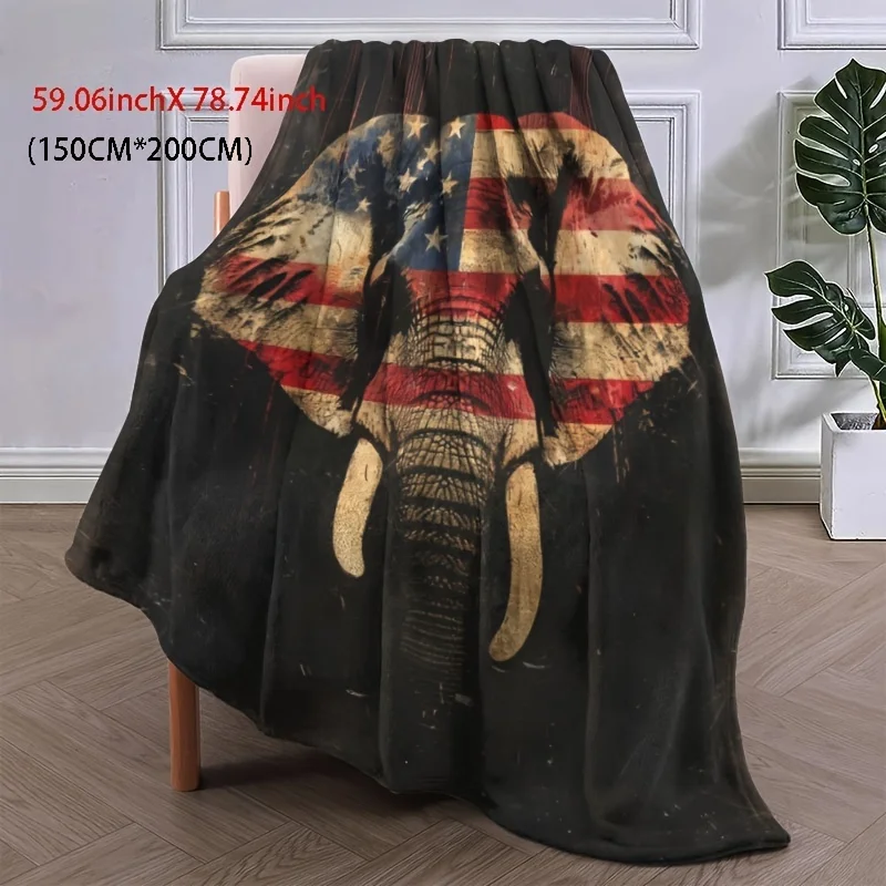 Elephant Flag Adventure Blanket Reversible Flannel Throw for Global Travelers AllSeason Comfort Safari Journey Gift